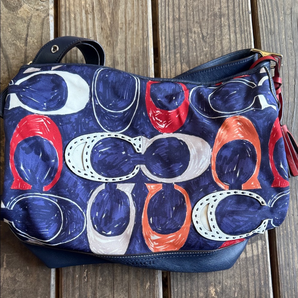 Coach Blue and Red Patterned Shoulder Bag - Picture 4 of 5